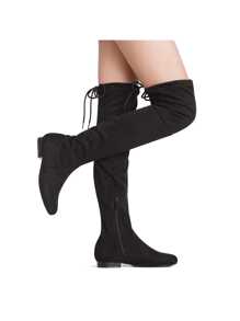 Women's Faux Suedes Over The Knee Thigh High Flat Boots - 黑色 - 查看 4