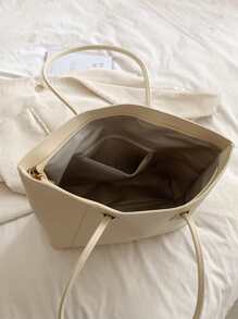 大容量、防水、便携、商务休闲简约优雅 PU 皮革大容量手提包，适合女士，适合少女、女大学生、新秀和白领人士，非常适合办公室、工作、商务、通勤、教师节、教师礼物，极简主义风格女包，时尚商务休闲女包，非常适合办公室商务和工作，时尚工作包女士，适合日常优雅和特殊场合 - 米色 - 查看 6