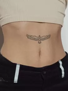 1入組老鷹圖案臨時紋身貼腹部身體紋身貼紙 - 黑色 - 查看 2