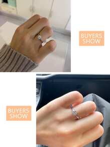 1枚1克拉立方氧化鋯實驗室製造的鑽石 & 925純銀圓形婚禮訂婚戒指,女性新娘珠寶禮物 - 白色 - 查看 7