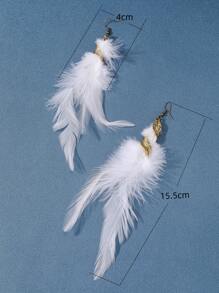 2pcs Western Style White Feather Dangle Earrings With Domestic Animal Element For Women, Suitable For Parties, Events, Festivals And As Gifts.