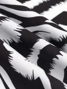 Zebra Stripe Print Belted Kimono Lounge Wear Dress Vacation - Black and White - View 10