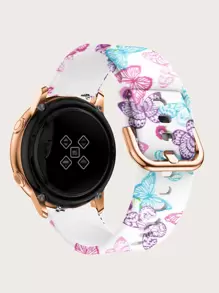 1 Set Of 3 Printed Silicone Watchbands, Leopard Print, Butterfly Print, And Colorful Jellyfish Print, Compatible With 20/22mm Samsung Galaxy Watch6/5pro/4, Rose Gold Buckle