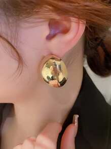 1雙時尚歐美風格水潤光澤誇張橢圓形3D銅耳環適合女士 - 金黃色 - 查看 6