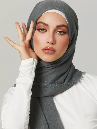 1 pieza Pañuelo plisado de color liso básico para mujer como hijab para abayas y ropa con velo