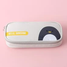 1pc Cartoon Goose Design Stationery Pouch, Large Capacity Minimalist Student Pencil Case - Beige - View 1