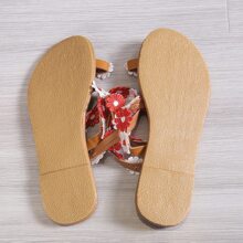 Ladies' Flat Casual Floral Sandals - Red - View 2