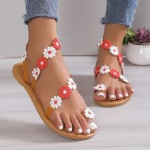 Ladies' Flat Casual Floral Sandals - Red - View 6