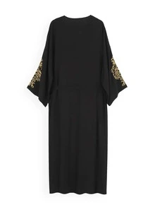 Black Embroidery Belted Kimono Without Bikini House Dress Summer - Black - View 8
