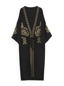 Black Embroidery Belted Kimono Without Bikini House Dress Summer - Black - View 7