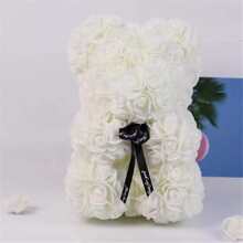 1入組白色花帶黑色緞帶和PE場景裝飾時尚玫瑰熊,完美適用於母親節,教師節,和其他節假日