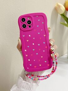 1 Ốp Mềm Silicon Màu Hồng Có In Hình Tình Yêu Và Dây Đeo Tương Thích Với Các Mẫu Iphone, Chống Sốc, Bao Phủ Toàn Diện, Thích Hợp Cho Cả Nam Và Nữ - Màu Hồng Tươi - Xem 1