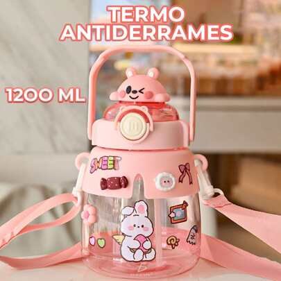 Cantimplora de Agua con Diseño de Oso Kawaii – Con Correa