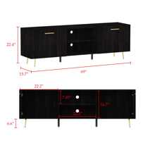 TV Stand for TV up to 65", Modern Wood Universal Media Console with Metal Legs, 2 Storage Cabinets & 2 Open Shelves, Home Living Room Furniture Entertainment Center