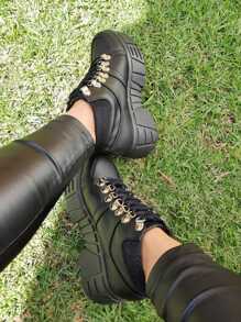 Tenis plataforma alta modernos mujer cómodos - Negro - Ver 3