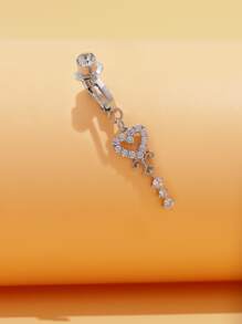 时尚心形方晶锆石无穿孔肚脐环 适合女士情人节 - 銀色 - 查看 4