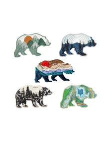 5入組風景熊熊熊熊鐵片貼，縫上刺繡貼布修補貼DIY手工藝品，適用製作服裝、夾克、牛仔褲、裙子、背包、帽子裝飾和禮品 - 彩色 - 查看 1