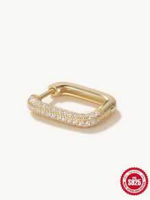 1入組方晶鋯石裝飾銀圓耳環適合女士新娘婚禮精細首飾類 - 金色 - 查看 4