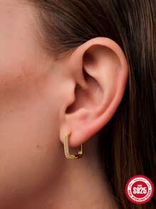 1入組方晶鋯石裝飾銀圓耳環適合女士新娘婚禮精細首飾類 - 金色 - 查看 2