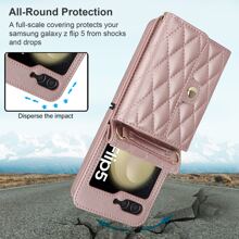 適用於三星galaxy Z Flip 5的斜挎錢包手機殼,附有信用卡插槽和rfid防盜功能的pu皮革可調式吊帶可拆卸腕帶手提包,適用於女性(玫瑰金色) - 玫瑰金 - 查看 5