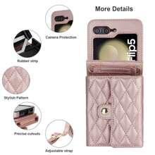 適用於三星galaxy Z Flip 5的斜挎錢包手機殼,附有信用卡插槽和rfid防盜功能的pu皮革可調式吊帶可拆卸腕帶手提包,適用於女性(玫瑰金色) - 玫瑰金 - 查看 6