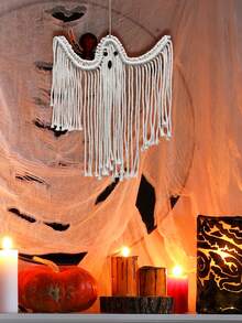 小/大號手工編織白色鬼魂牆掛裝飾品,適合節慶裝飾及萬聖節懸掛物