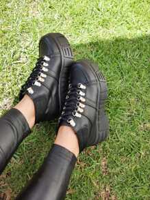 Tenis plataforma alta modernos mujer cómodos - Negro - Ver 5