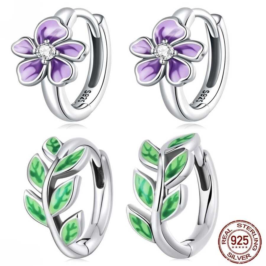 1雙925純銀時髦優雅耳環帶綠色樹葉設計,合適的適用於豪華首飾類,生日,婚禮,週年紀念日,日常穿著和禮品適合女士