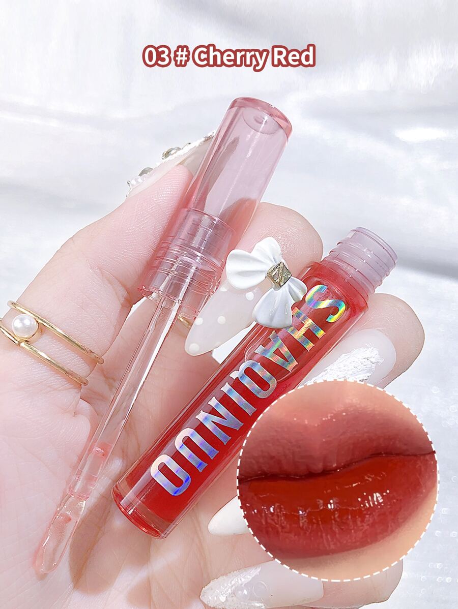 SHAQINUO Transparent Glossy Moisturizing Lip Oil With Mirror Finish And Solid Color, Easy To Apply And Suitable For Daily Lip Care, Can Also Be Used As Base Or Top Layer For Lipstick, Not Easy To Smudge, And Has A Glassy Lip Shine - Màu đỏ anh đào - Xem 1