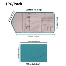 1入摺疊式藍色聚酯纖維大型珠寶袋,簡約純色優雅手抓風格,高容量多功能珠寶收納器,適用於家居和旅行 - 藍色 - 查看 2