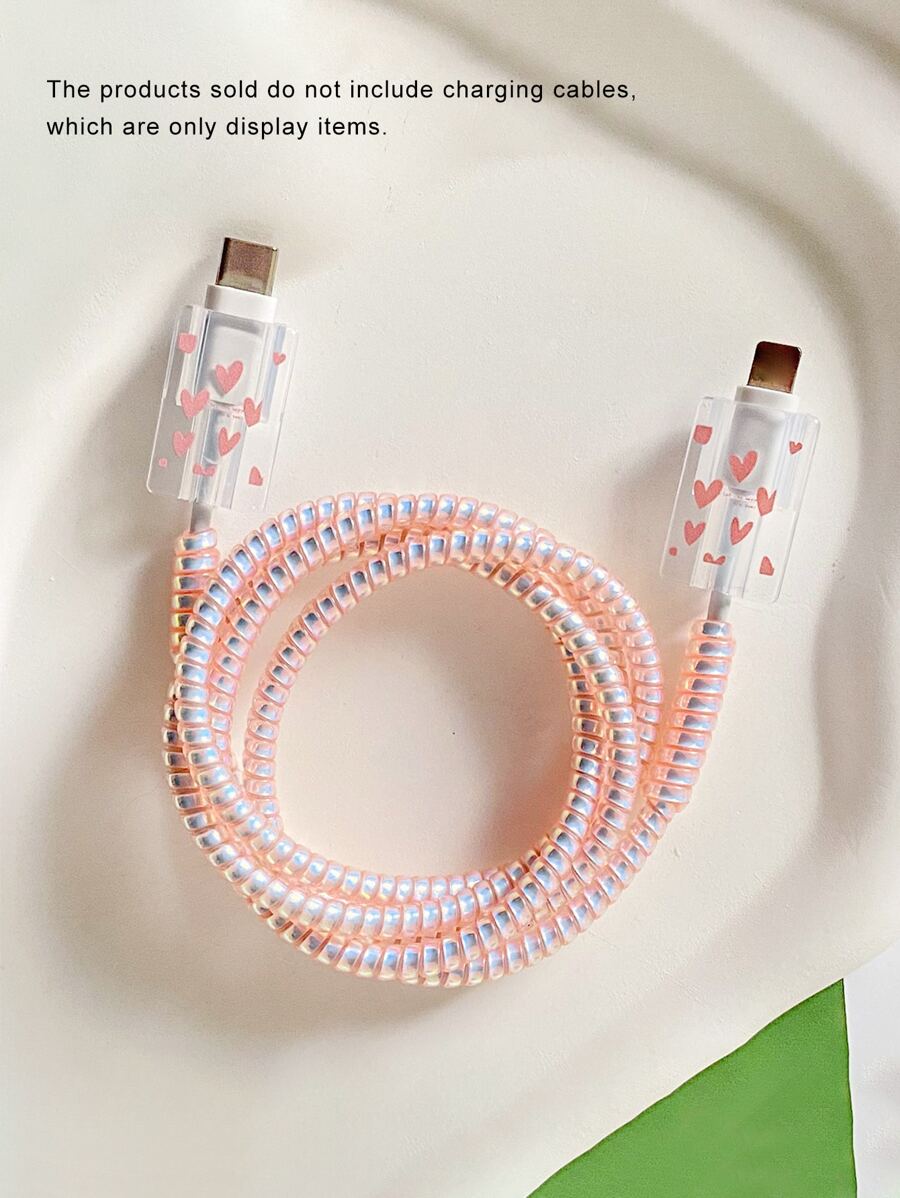 3件組數據線保護套組，2件充電線保護套 + 1件1.4米理線器，防斷裂充電線保護殼，兼容Apple數據線，花朵設計，適用於智慧型手機、電腦及其他設備，為數據線提供靈活保護，充電線保護繩，數據線雷射保護繩，防斷線防纏繞，手機/電腦/裝飾