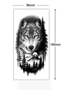 1 Hoja Tatuaje Falso Lobo, Tatuaje Temporal Para Hombres Para Mano, Brazo Y Cuerpo, Calcomanía De Tatuaje Animal Desechable - Negro - Ver 3