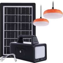 Kit Bateria Portátil Painel Solar 2 Lâmpadas Led 2usb - Preto - Visão 1