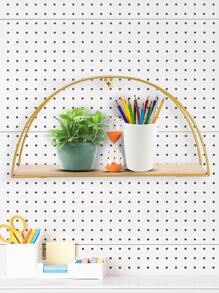 1pc Metal Fan-shaped Wall Mounted Storage Rack For Living Room Decor, Light Luxury Style - Gold - View 3