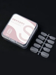 100入組/盒短圓形假指甲S碼,美甲可穿戴甲片,超薄和啞光 - 白色 - 查看 5
