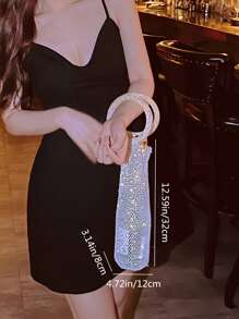 Moonlit EveBag Glitter Bling,Shiny Glamorous,Elegant,Exquisite Women's Glitter Silver Rhinestone Water Bottle Bag Chain Loop Handle Open Top, Reusable Tote Gift Bags, Gift Bags For Bottles And Gifts, Party Champagne Bags, Party Bags,Bags For Weddings, Birthdays, Blind Tastings, Dinner Bag,Evening Bag For Party Girl,Woman,For Female Perfect For Party,Wedding,Prom,Dinner/Banquet,Best Gift For Womenmatching, Perfect For Wedding Dress,Formal Dresses For Women,Prom Dress,Birthday Dress