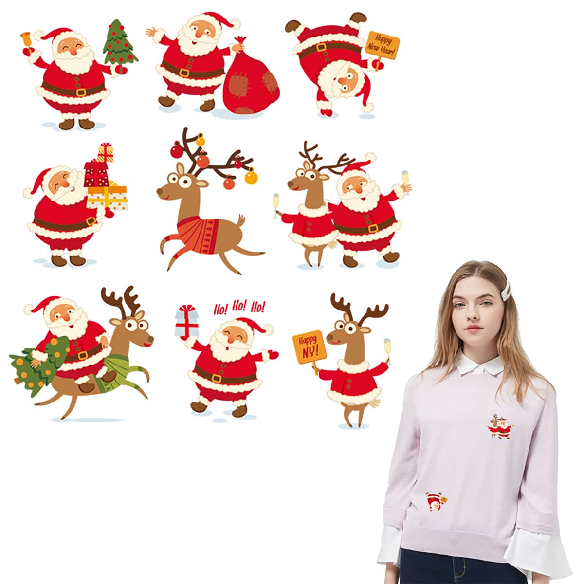 1張聖誕節動物裝飾貼紙,適用於衣服、窗簾、鞋子、袋子、熱熨修補貼布,家用熨斗壓熱移印,具彈性,帶獺、雪人和老人設計 - C4 - 查看 1