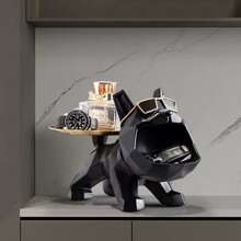 1個樹脂法國斗牛狗男佣人手板,用於存放珠寶鑰匙掛鉤的動物房間家庭裝飾雕塑,北歐風格家居裝飾 - 黑色 - 查看 4