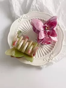 2 件时尚女士蝴蝶发爪夹，中号发饰优雅，粉色配饰 - 彩色 - 查看 2