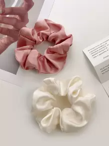 5条装女士纯色仿丝高弹柔软缎面质感发圈，奢华优雅百搭时尚设计，适合盘发、扎马尾辫及保护头发，休闲发饰头饰