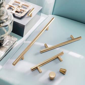 1pc Gold Color Solid Aluminum Alloy Cabinet Handle, Simple European Style Wardrobe Drawer Handle Fit For Cabinet/wardrobe/door/drawer