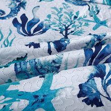 3Pcs Summer Beach Bedspreads Set King Queen Twin Size Lightweight Coastal Ocean Theme Quilts Seashell Conch Coverlet Sets Starfish Seahorse Seaweed Printed Bedding Pillow Shams - 綠色海軍藍 - 查看 5