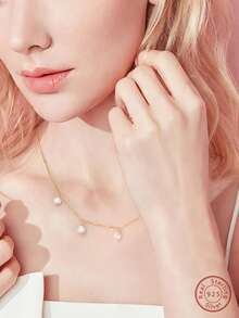 女王S925純銀項鍊自然淡水珍珠吊墜鎖骨鏈條