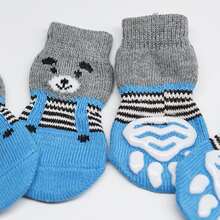 1套4入組毛絨高彈性、防滑、吸濕透氣卡通寵物襪,適用於寵物穿著 - 藍色 - 查看 3