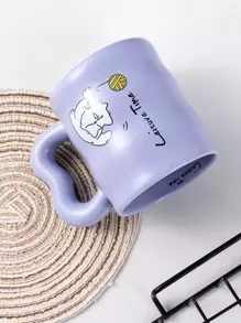Purple Cute Animal Cat Ceramic Mug - Violet Purple - View 3