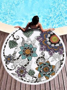 1pc Creative Printed Ultra-fine Fiber Round Beach Towel - Multicolor - View 1