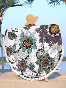 1pc Creative Printed Ultra-fine Fiber Round Beach Towel - Multicolor - View 6