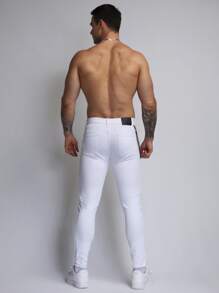 Logeqi® Men Men's Jeans With Large Rips And Patches - 白色 - 查看 8