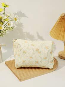 Flower Pattern Highly Attractive Fresh Handheld Beauty Bag Makeup Bag Makeup Bags Makeup Organizer Make Up Organizer Makeup Storage Make Up Bag - Apricot - View 1