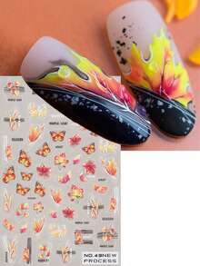 3pcs Nut Nail Art Sticker 3D Winter Fall Flower Buterfly Decoration Mushroom Maple Wheat Letter Decal Manicure Slider Accessory Tools Nail Decals Friend Gift - Multicolor - View 2